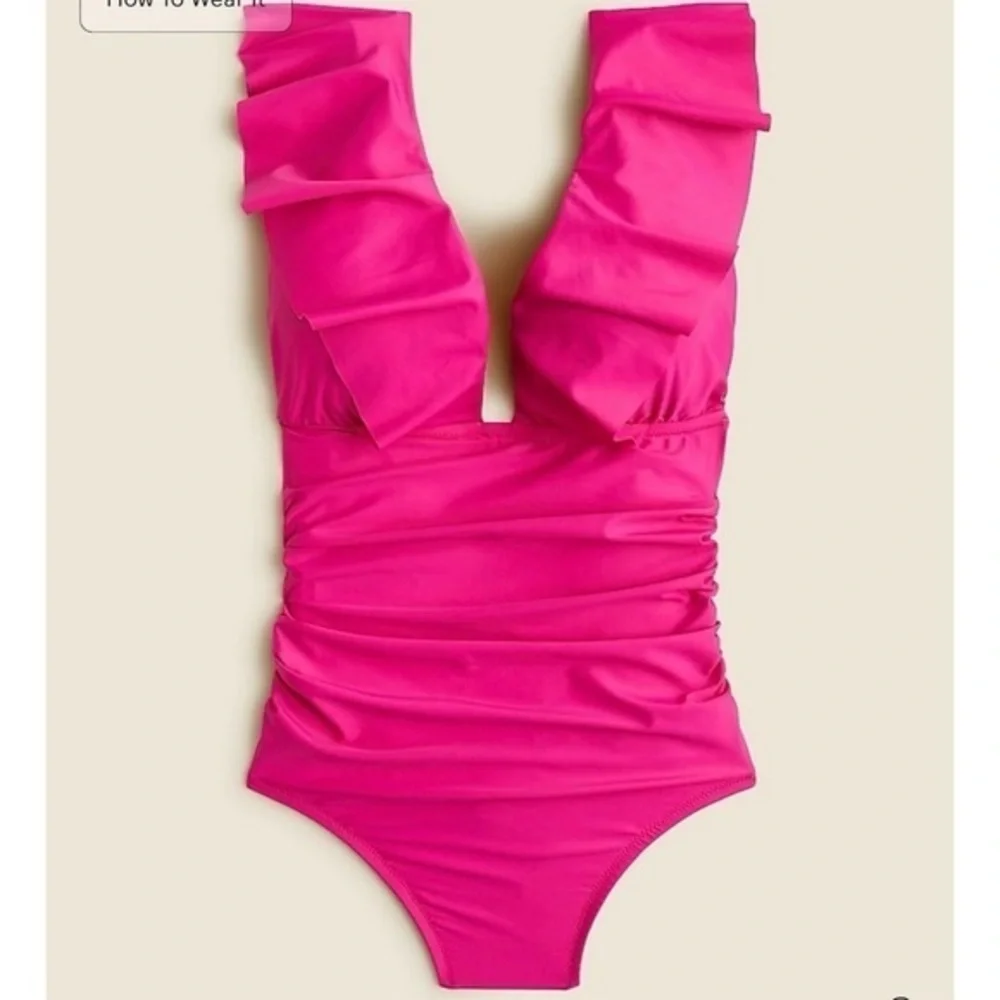 NWT J. Crew Women's‎ Pink Ruched Ruffle One-Piece Swimsuit Size 4 Poolside Beach